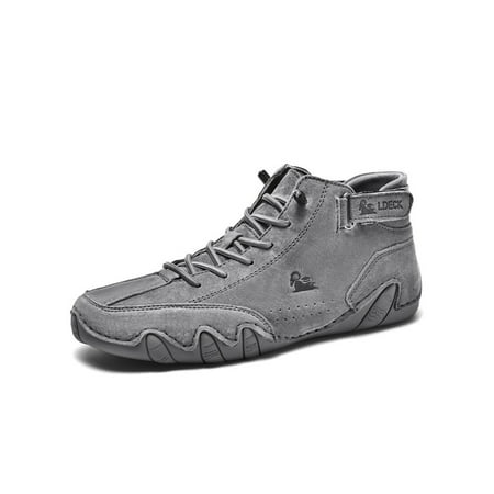 

Zodanni Mens Non Slip Flats Walking Hook And Loop Casual Shoes Comfort Lightweight Round Toe Gray Leather Upper 10.5