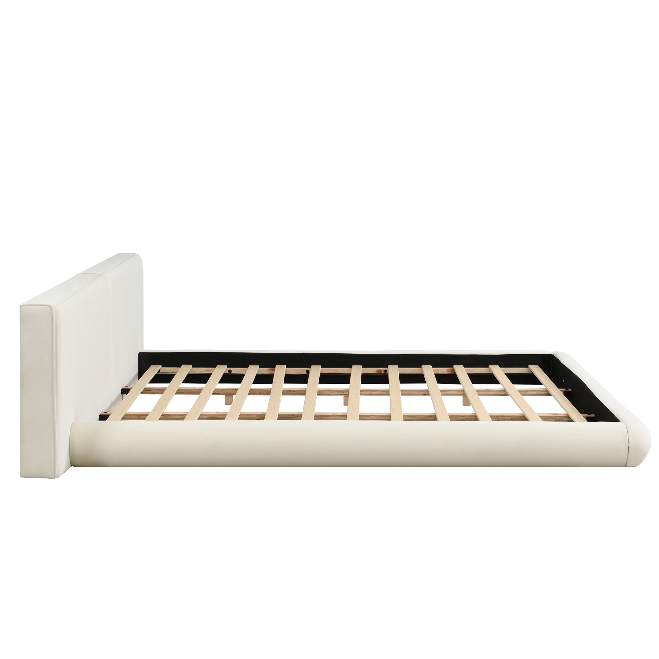 Christopher Knight Home Modern Floor-Hugging Upholstered Platform Bed, King Size, Cream