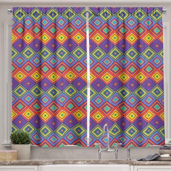 Ambesonne Trippy Kitchen Curtains, Hippie Vibrant Retro, 55"x39", Multicolor