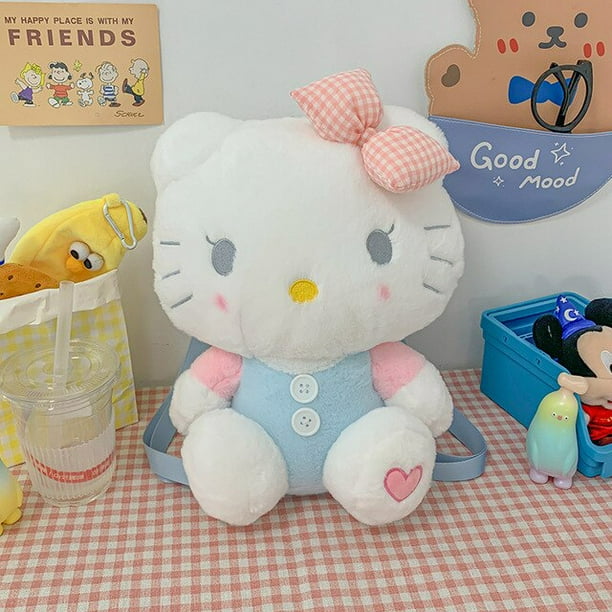 Sanrio-mochila Kawaii de felpa de Hello Kitty para niña, mochila con rollo de canela, bolsa de My Melody, Kuromi, juguete de peluche, regalo de Navidad