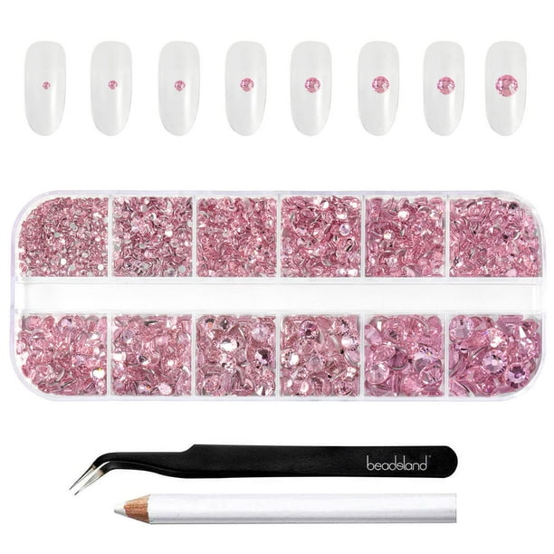 Set de diamantes de imitación BEADSLAND para maquillaje, uñas y manualidades, color rosa, 2500 unida
