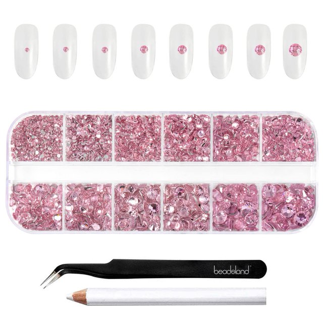 Set de diamantes de imitación BEADSLAND para maquillaje, uñas y manualidades, color rosa, 2500 unida