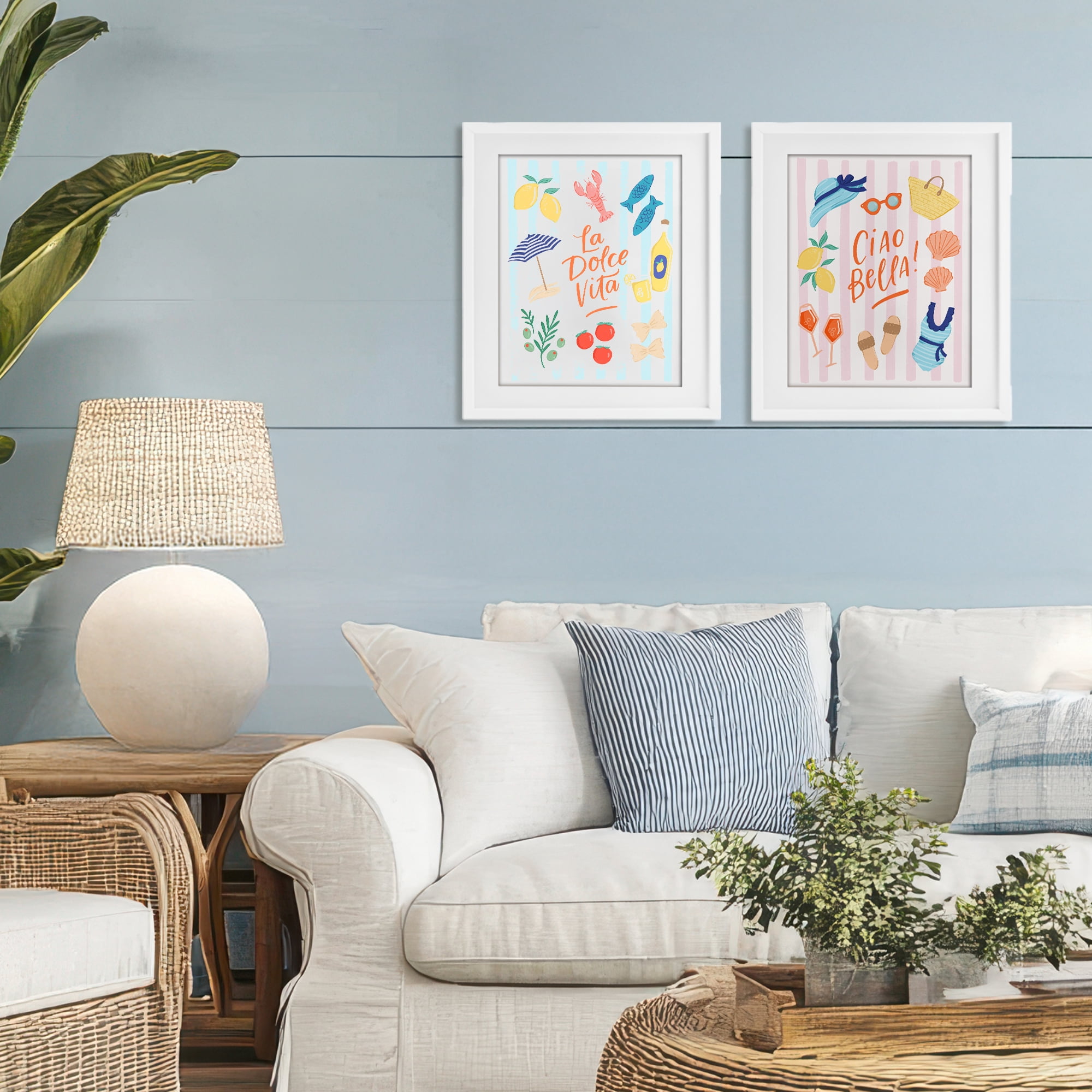 Stupell Industries Summer Italian Vacation 2 Piece White Framed Print Under Glass Set, design by Sandra Picco