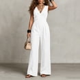 thumbnail image 6 of Lenpel Jumpsuits for Women Fashion Pleated V Neck Sleeveless Rompers Solid Color Dressy Casual Wide Leg Jumpsuits(White,X-Large), 6 of 7