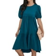 thumbnail image 5 of HUBERY Women Crew Neck Short Puff Sleeve Ruffled Keyhole Back Midi Dress, 5 of 6