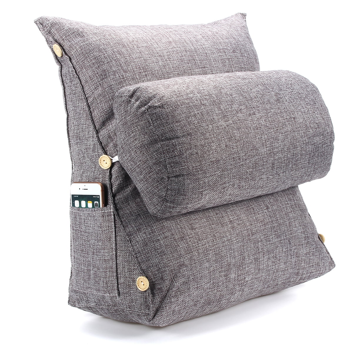 Adjustable Wedge Cotton Back Cushion Pillow Office Sofa Bed Backrest Waist Support Smoke Grey