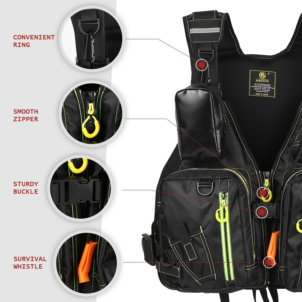 M Buder Fishing Life Jacket Black/Red Multiple Pockets Floatation Vest Unisex Adults Buoyancy Waistcoat For Kayaking Boating Water Sports (19.68 inches / 50 cm)