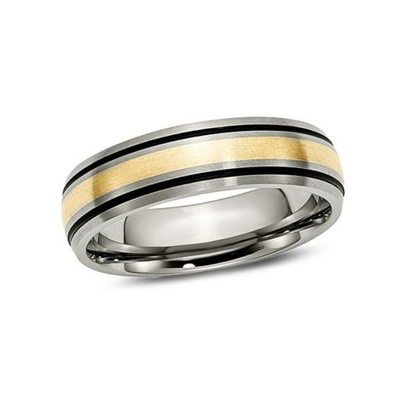 Mens 6mm Antiqued Titanium Wedding Band Ring with 14K Gold Inlay