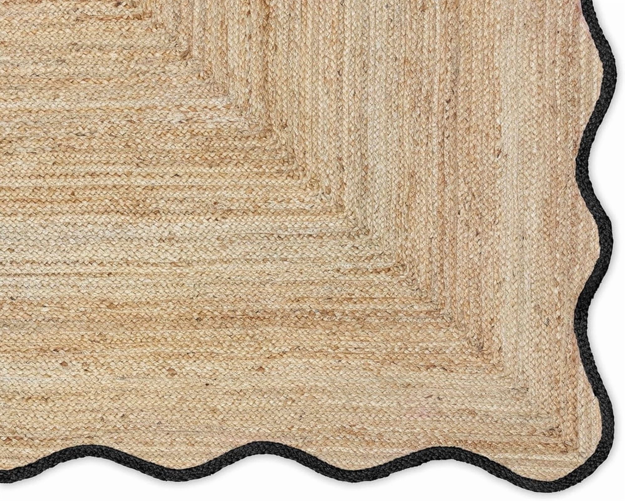 KLAVATE Natural Jute Hand Braided Scalloped Wave Edge Farmhouse Jute Rug
