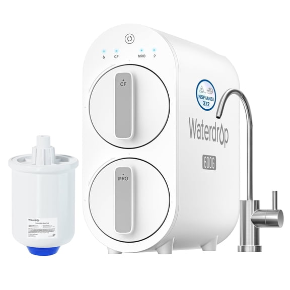 Waterdrop G2P600 Reverse Osmosis System, With Waterdrop PMT Small Water Pressure Tank, 600 GPD Reverse Osmosis Water Filter, 7 Stage Tankless RO Water Filter System, Under Sink RO System