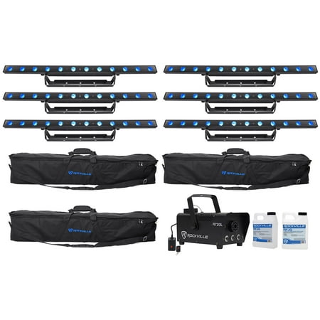 (6) Chauvet COLORband T3 D-Fi USB Wash Light Strips+Bags+Fog Machine+Gal. Fluid