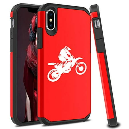 Dirt Rider Accessories - Shockproof SI Impact Hard Soft Case Cover Protector for Apple iPhone Dirt MX Bike Rider (Red, for Apple iPhone XR)