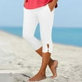 thumbnail image 2 of Ecqkame Summer Women's Yoga Capris Pants Elastic High Waisted Leggings Thin Sports Pants Solid Color Side Split Tummy Control Running Pants with Pockets 04-White XXXL, 2 of 6