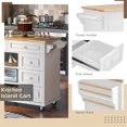 thumbnail image 4 of Kitchen Cart with Adjust Shelves, 53''W Rolling Mobile Kitchen Island with 5 Draws & Rubber Wood Desktop, Kitchen Cart Kitchen Trolley with Storage Cabinet & Lockable Casters for Dining Room, White, 4 of 7