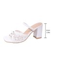 thumbnail image 6 of Women's Block Heels Lace Square Open Toe Sandals Comfortable Hollow out Slip on Sexy High Mules Casual Wedding Prom Party Dressy Shoes White Size 9, 6 of 6