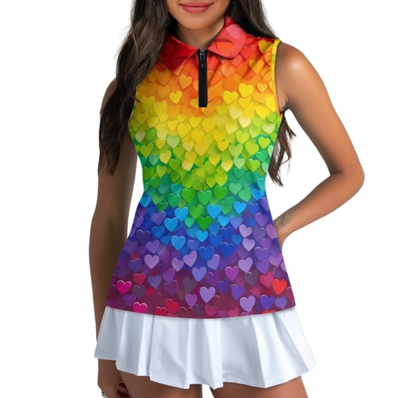 Uorisanigo Rainbow Heart Womens Moisture Wicking Casual Tennis Activewear Size XS Soft Sleeveless Hiking Running Workout Tops for Women Quarter Zip Pullover