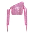 thumbnail image 4 of Hansber Girl's Jazz Hip Hop Dance Crop Top Long Sleeve Tassels Cold Shoulder Sequin Blouse Fringe Shirts Pink 6, 4 of 6