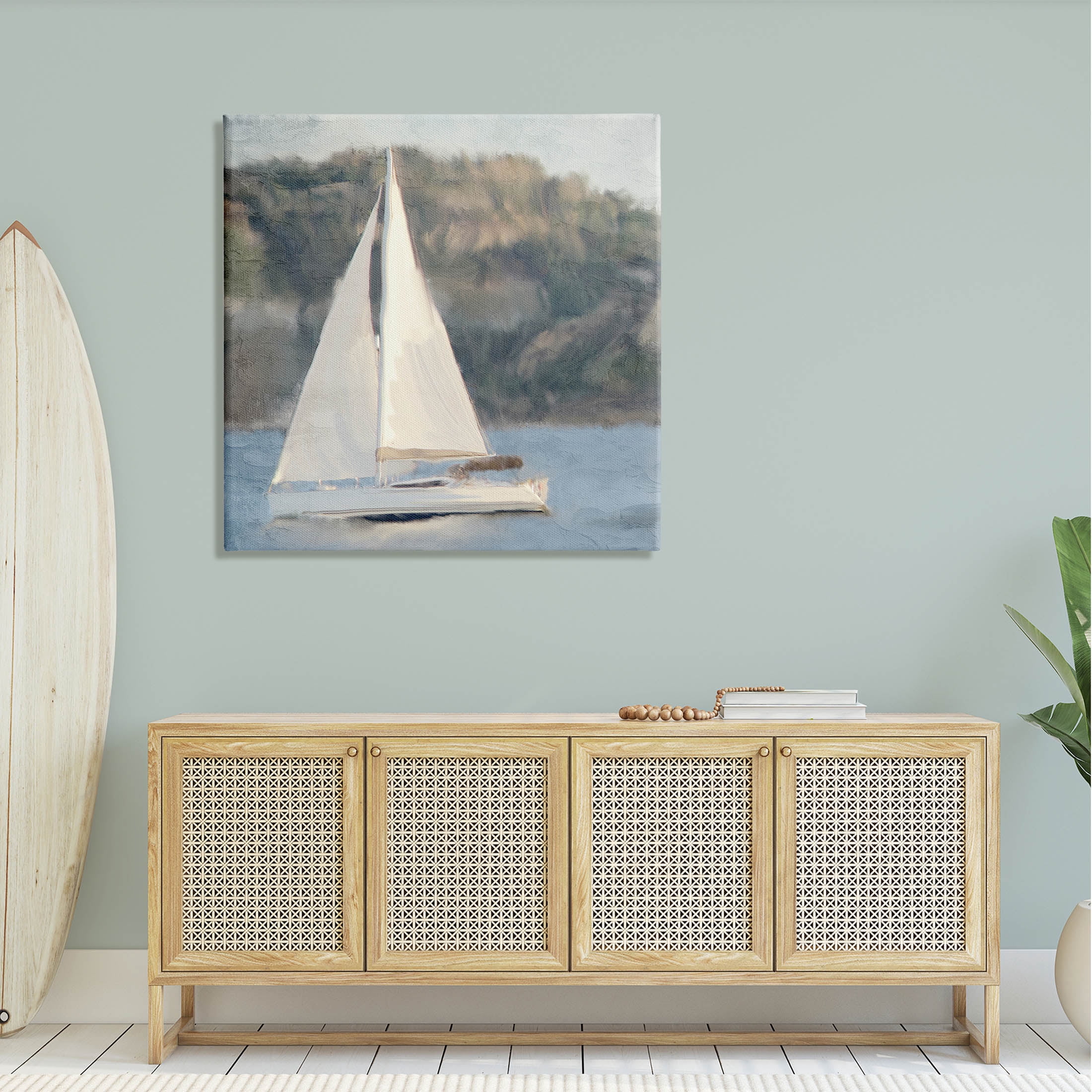 Stupell Industries Nautical Sailboat Rocky Mountain Cliffs Graphic Art Gallery Wrapped Canvas Print Wall Art, Design by Kim Allen