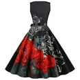 thumbnail image 3 of Women's Retro 50's 60's Style Dress Audrey Hepburn Vintage Tea Cocktail Dresses Puffy Swing Prom Party Dress With Belt, 3 of 4