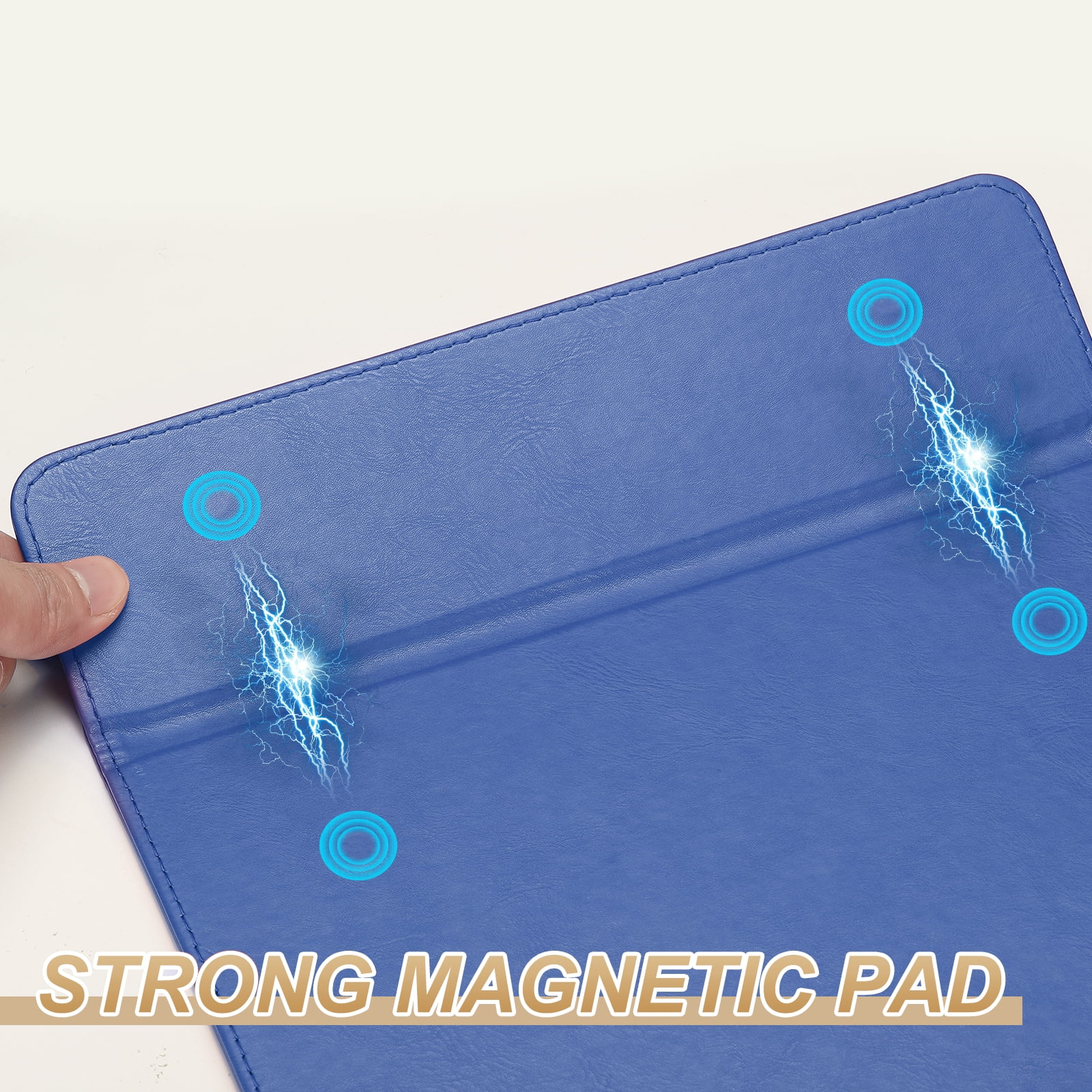 A4 Letter Size PU Leather Clipboard, 9.5"x13.5" Business Magnetic Padfolio with Pen Holder Organizer Office Folder Writing Board Style 3, Blue