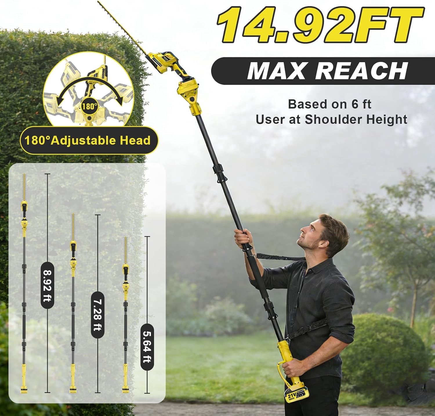 Gisam 6-in-1 Mini Chainsaw & Hedge Trimmer, 8 inch Electric Chainsaw, 2×4.0Ah Batteries, Brushless Motor 2500W, 0-180° Adjustable,  4.5m Hedge Cutting