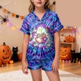 thumbnail image 2 of mgoYE Halloween Pjs Toddler Halloween Outfit for Boys Girls Silk Satin Pajamas Set Short Sleeve Sleepwear Button Loungewear 2 Piece Pjs Shorts Set, 2 of 5