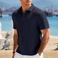 thumbnail image 6 of Satingcolo Mens Polo Shirt Texture Knitted Button T-Shirt Casual Short Sleeve Summer Vacation Golf Shirts,Navy M, 6 of 9