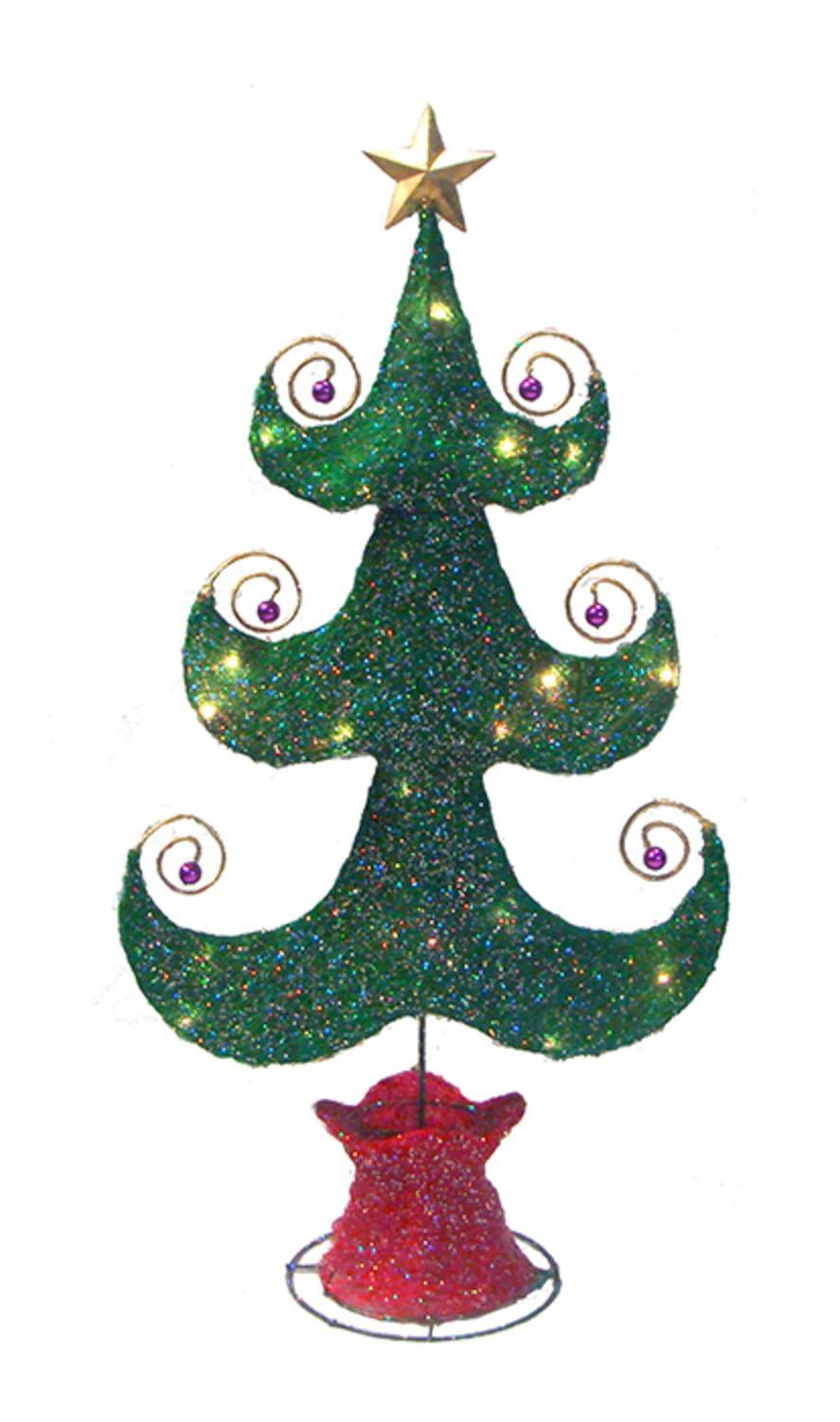 28&quot; Lighted Sparkling Green Whimsical Sisal Christmas Tree Yard Art