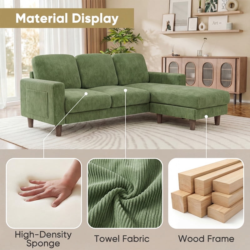 Homall Cloud Modular Sectional Sofa 3 Seat L-Shaped Cloud Oversized Sofa Couch for Living Room, Apartment and Small Space,Corduroy Green