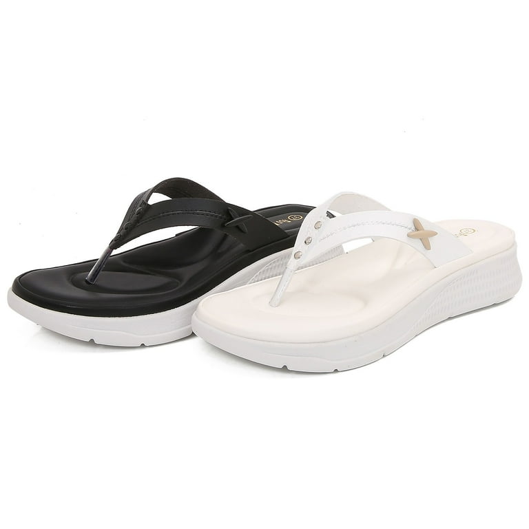 YOUSNH Women Shoes Comfortable Thick Sole Wedge Flip Flops Fashionable Outdoor Beach Bohemian sandals Women White 6.5 37