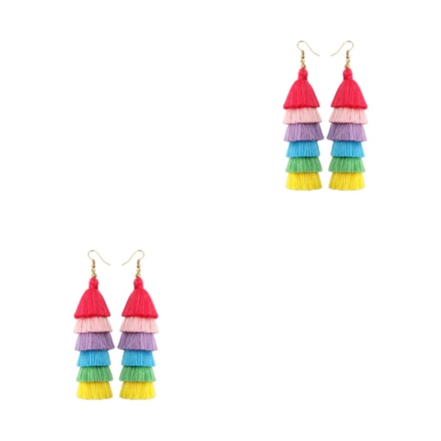 Qarigey Pendientes de arcoíris a la moda para mujer y hombre, colgante de oreja de estilo étnico, pendientes colgantes de borla a la moda Color rosa 2piezas