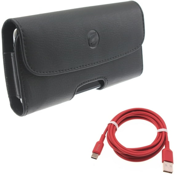 For Galaxy A73 /A23 /A14 /A13 5G - Case Belt Clip w 6ft USB-C Cable, Leather Holster Cover, Red Charger Cord Power for Samsung Galaxy A73 /A23 /A14 /A13 5G