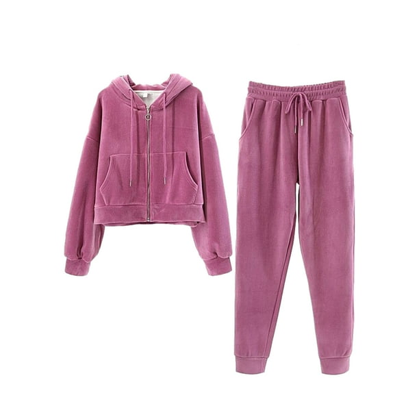 Sonducket Conjunto de ropa de invierno para mujer Fitness correr Jogging ninas viajar senderismo manga larga Sudadera con capucha conjuntos de ropa Rosa 2XL Bodega Aurrera en linea
