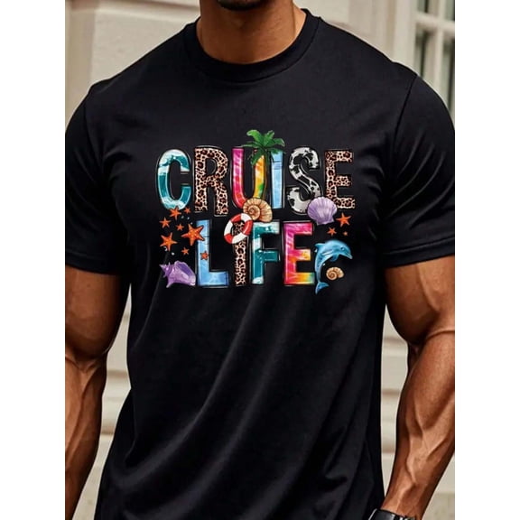 Leisure Cruise Life Men's T-Shirts Cotton Interesting Design Short-Sleeved T-Shirts Comfy Casual Sports