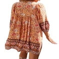 thumbnail image 2 of EIMELI Femmes Été Boho Imprimé Floral Robe 3/4 Manches V Cou Décontracté Plage Fluide Mini Robes, 2 of 5
