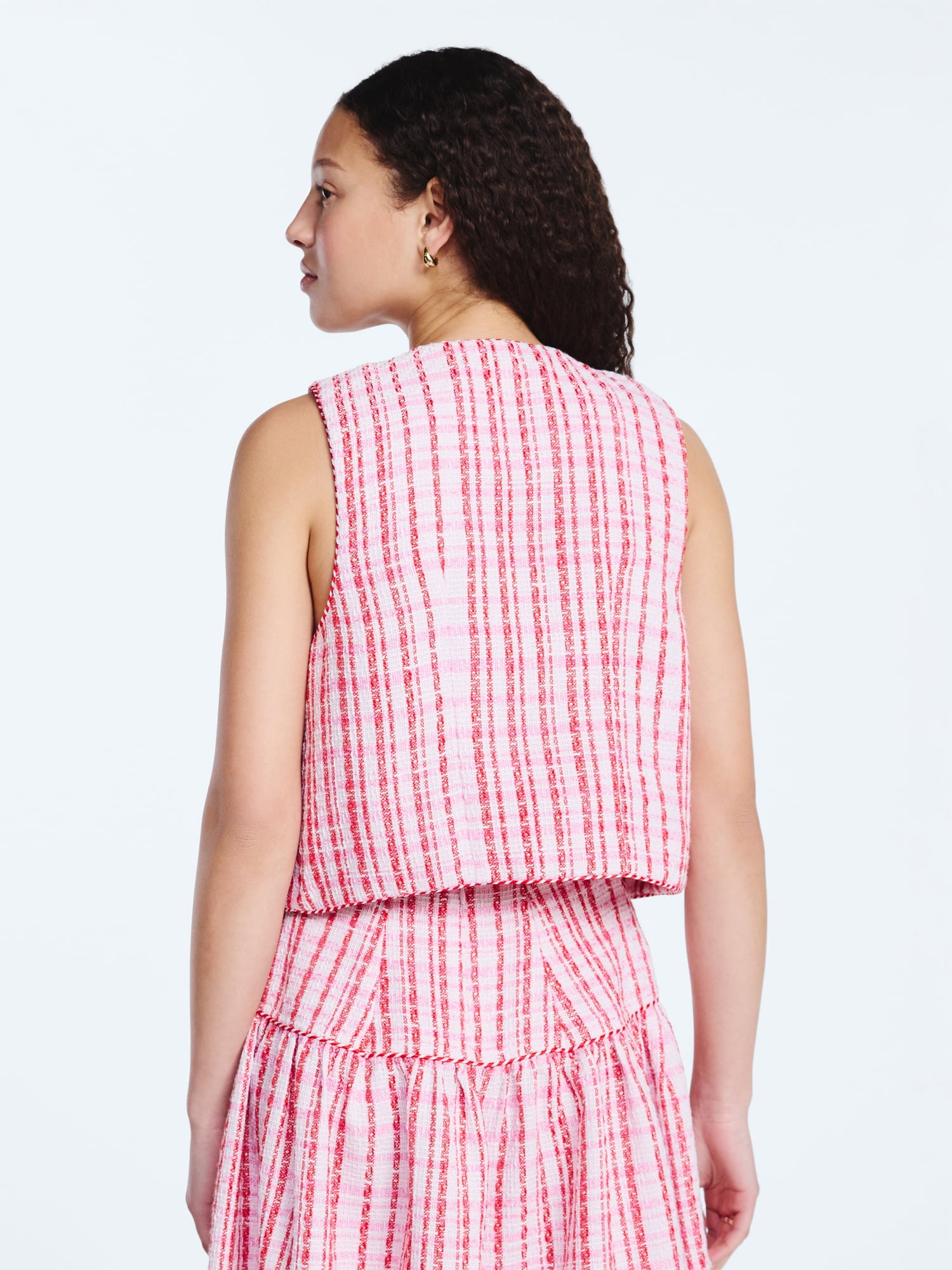 Free Assembly Women's and Women's Plus Sleeveless Button Front Tweed Shell, Sizes XS-4X