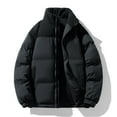 thumbnail image 4 of Men's Puffer Coat No Hood Heavyweight Thick Cotton Down Zipper Jacket with Pockets Winter Warm Snow Outerwear (XL, Black), 4 of 4