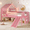 Pink, variant on HICOMILA Twin Size House Loft Bed with Slide and LED Lights, Wooden Playhouse Loft Bed with Star Moon Roof & Window, Full Loft Bed Frame with Ladder and Safety Rails, No Box Spring Needed, Natural