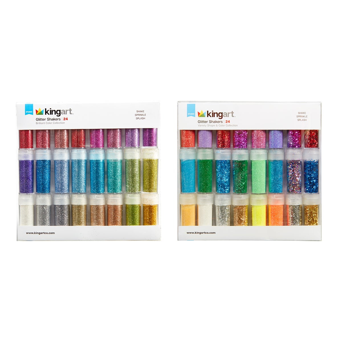 KINGART Glitter Shaker Jars Multipack, Brilliant Color Collection & Holographic Extra Fine Color Collection, Set of 48 Unique Shades