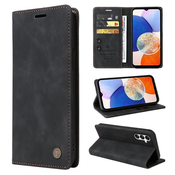 Nalacover Wallet Case for Samsung Galaxy A14 5G - Flip Purse Case with Card Holder Kickstand Suction Cup, Premium Business PU Leather Shockproof Phone Cover for Samsung Galaxy A14 5G - Black