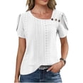 thumbnail image 1 of TaTaai 2026 Summer Women’s Pa Button Tee Irregular Neck Short Sleeve Cropped Blouse Casual Solid Color Fashion Top Cutout Polyester Daily Shirt Gift, 1 of 8