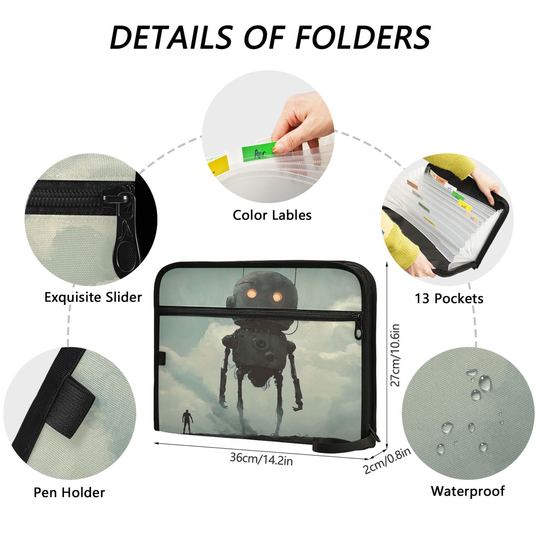 WOBOGO Tall Digital Robot Expanding File Folder Letter Size Accordion Filing Organizer 13 Pocket Separate Organ Pocket