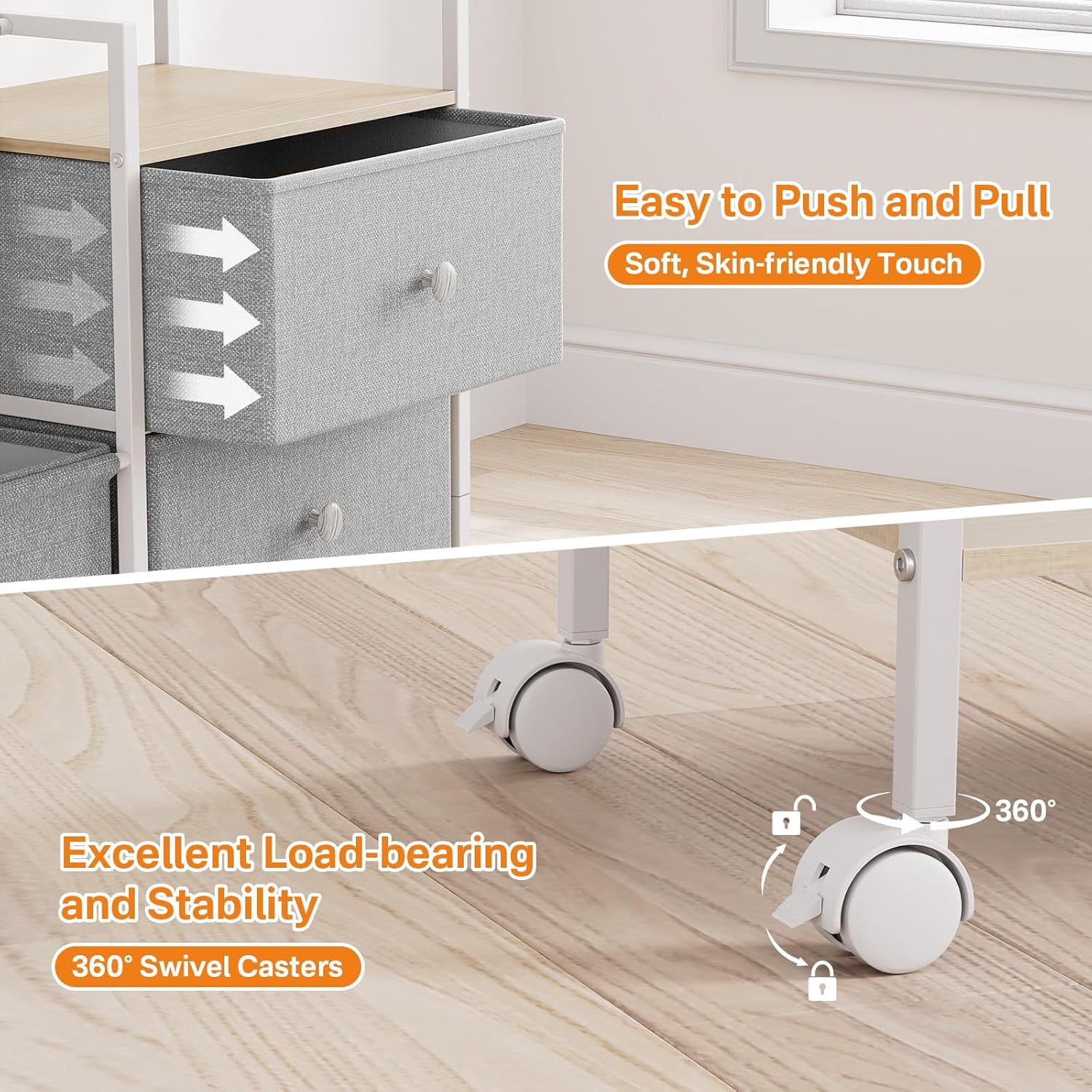 Baby Organizer and Storage - 3 Tier Rolling Cart with Dividers and Drawers, Easy To Assemble, Mobile Utility Cart with Wheels for Nursery, Bedroom, Changing Table & Crib, Light Gray