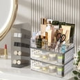 thumbnail image 3 of Makeup Organizer with Stackable Drawers Large Capacity Makeup Vanity Organizer with Compartment 3 Tier Cosmetic Storage Rack  Pattern Makeup Case Organizer for Dresser Bathrooms, 3 of 7