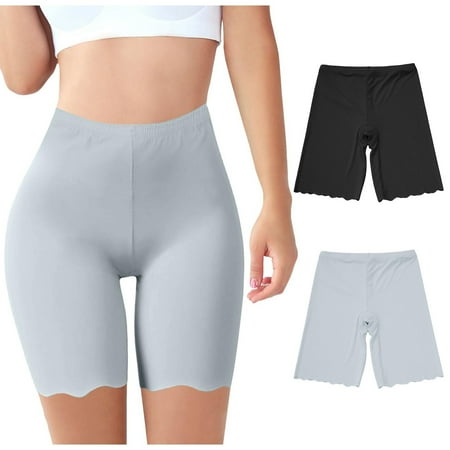 Wdfiry Women Black Boyshort Briefs Underwear Pack of 2 Anti Chafing Female Boxers Panties Long Leg High Waisted Panties Slip Short Under Dresses Comfy Breathable Cotton Underpants
