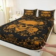 thumbnail image 3 of jejeloiu Gothic Skull Skeleton Full Size Sheets,Boho Spooky Theme Bed Sheets,Orange Black Sheet Sets For Adult,Breathable Home Decor,4-Piece, 3 of 7