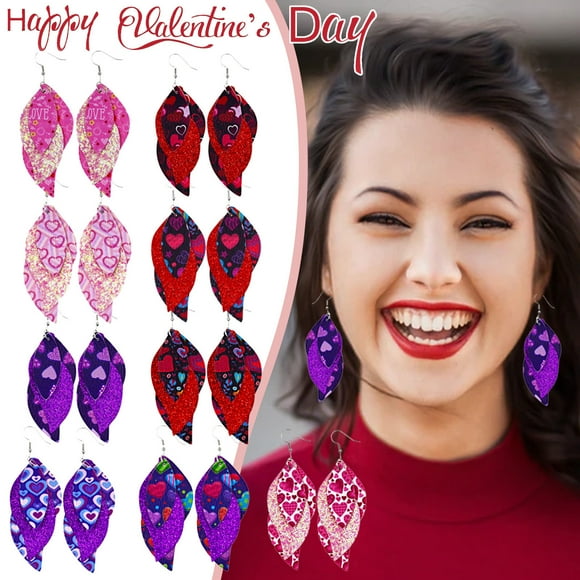 FcBaudy Earrings for Women, Gifts for Women 9Pcs Women Girls Faux Leather Valentine's Day Party S-Shaped Print Earrings earring earring