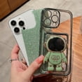 thumbnail image 3 of Compatible for iPhone 14 Pro Max 6.7 Inch Bling Plating Astronaut Hidden Stand Case, Cute Clear Glitter Card Slot Case for Women Girls Shockproof Back Cover for iPhone 14 Pro Max Green, 3 of 15
