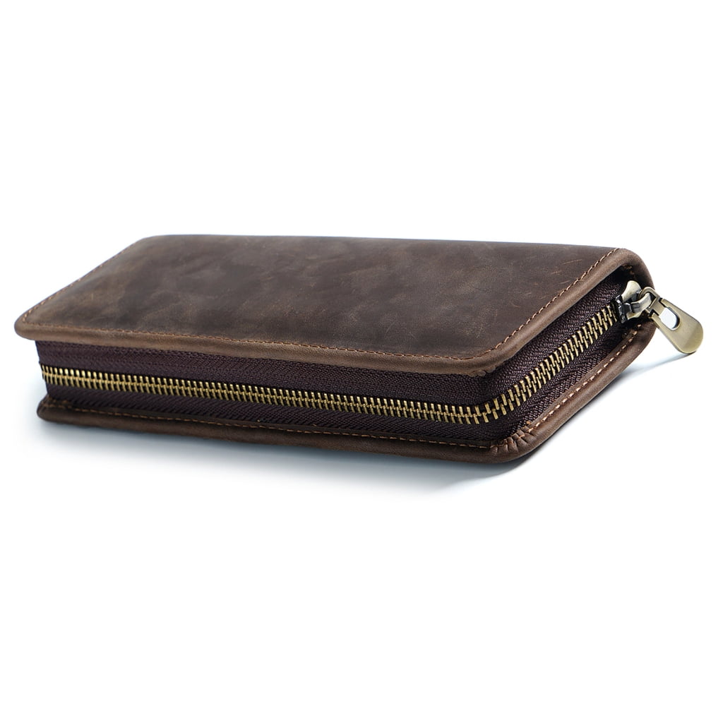 Leather Pen Case Zippered Leather Pen Pouches Elastic Pen Slots for Women Men