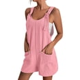 thumbnail image 2 of Womens Linen Romper Overalls Lightweight Adjustable Strap Sleeveless Jumpsuit Casual Summer Beach Vacation Outfits Pink L, 2 of 6